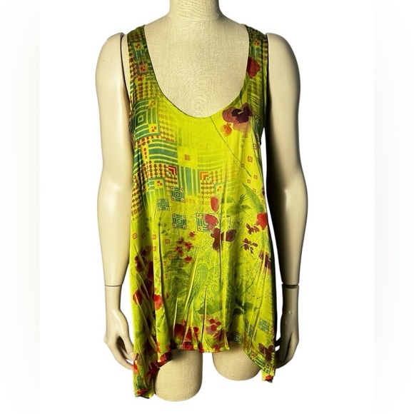 Lapis Y2K Satin Racer Back Swing Tank Size M-Yellow-Green Shark Bite Hem - Picture 1 of 5